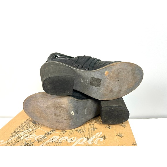 Free People Carrera Black Leather Woven Strappy Heel Ankle Booties Sz 38 US 7.5 - Picture 11 of 14